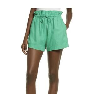 Open Edit Green Paperbag Waist Linen Blend Shorts Size Small High Rise